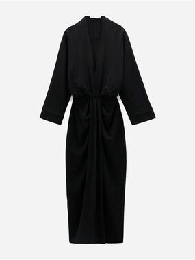 Zara black gathered midi dress size S